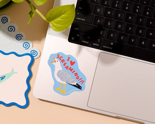 I Heart Screaming Seagull Vinyl Sticker - Made in USA - Ocean, Seaside - PMA Store at the Portland Museum of Art, Maine