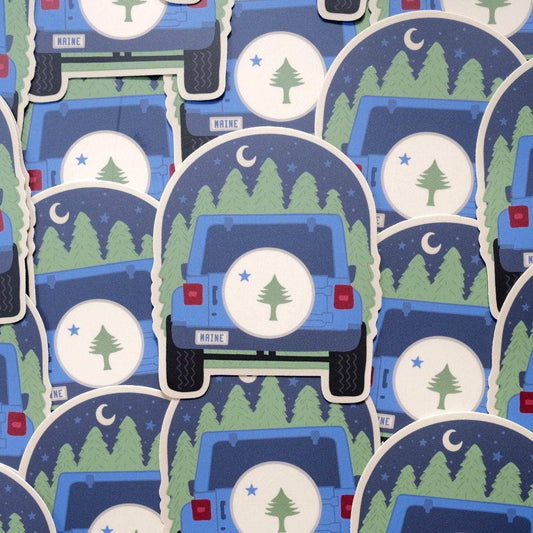 Stuck on Maine - Maine Flag Jeep Sticker: Waterproof Vinyl, Original Design - PMA Store at the Portland Museum of Art, Maine