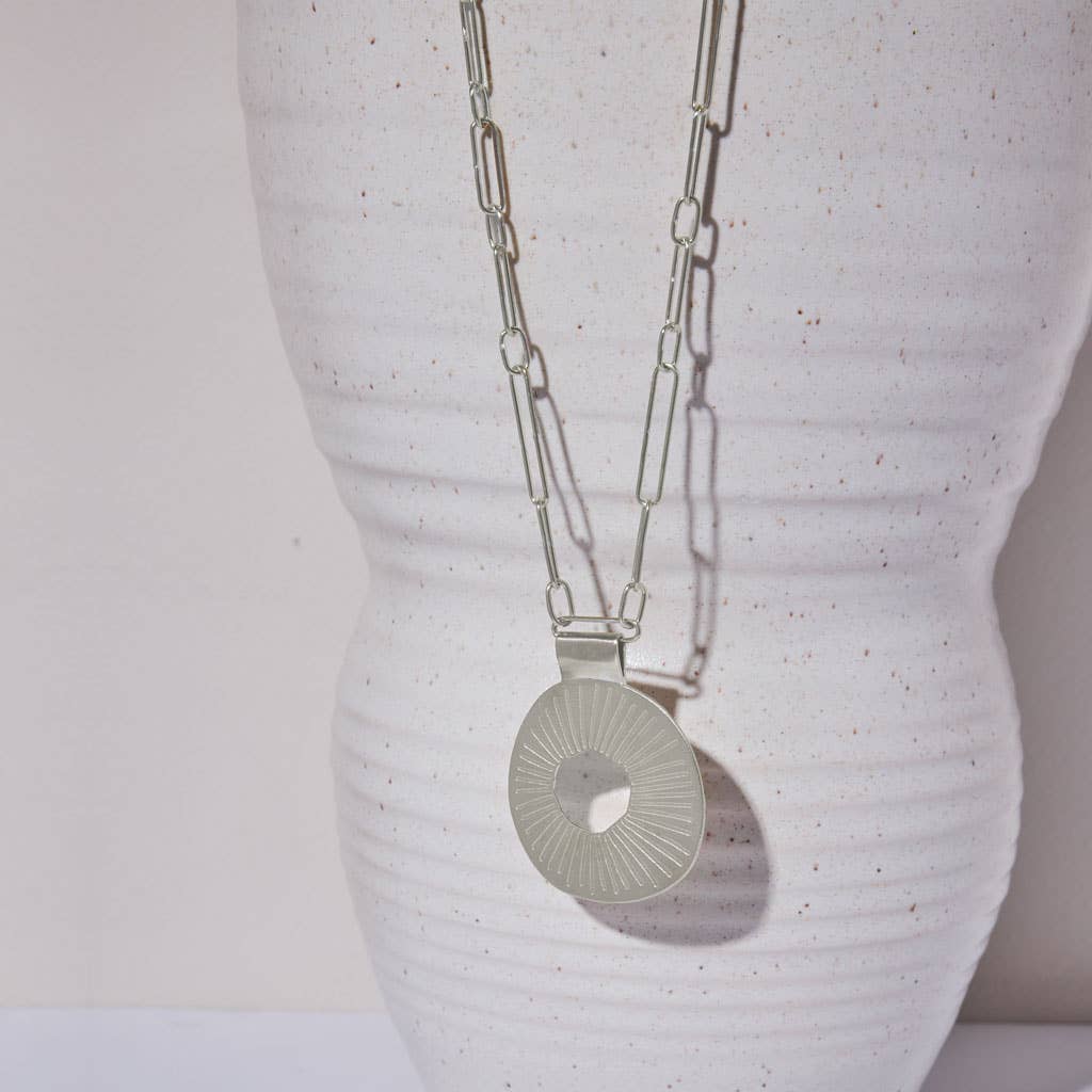 MULXIPLY - Ray Statement Pendant Loop Link Necklace - Sterling Silver - PMA Store at the Portland Museum of Art, Maine