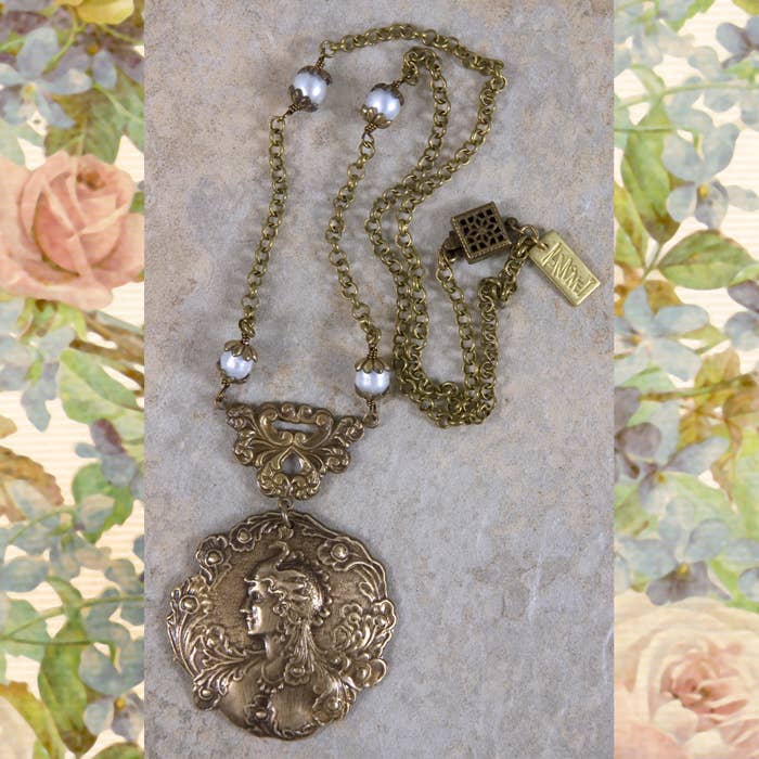 NoMonet - Vintage Brass Necklace - Peacock Goddess Necklace - PMA Store at the Portland Museum of Art, Maine