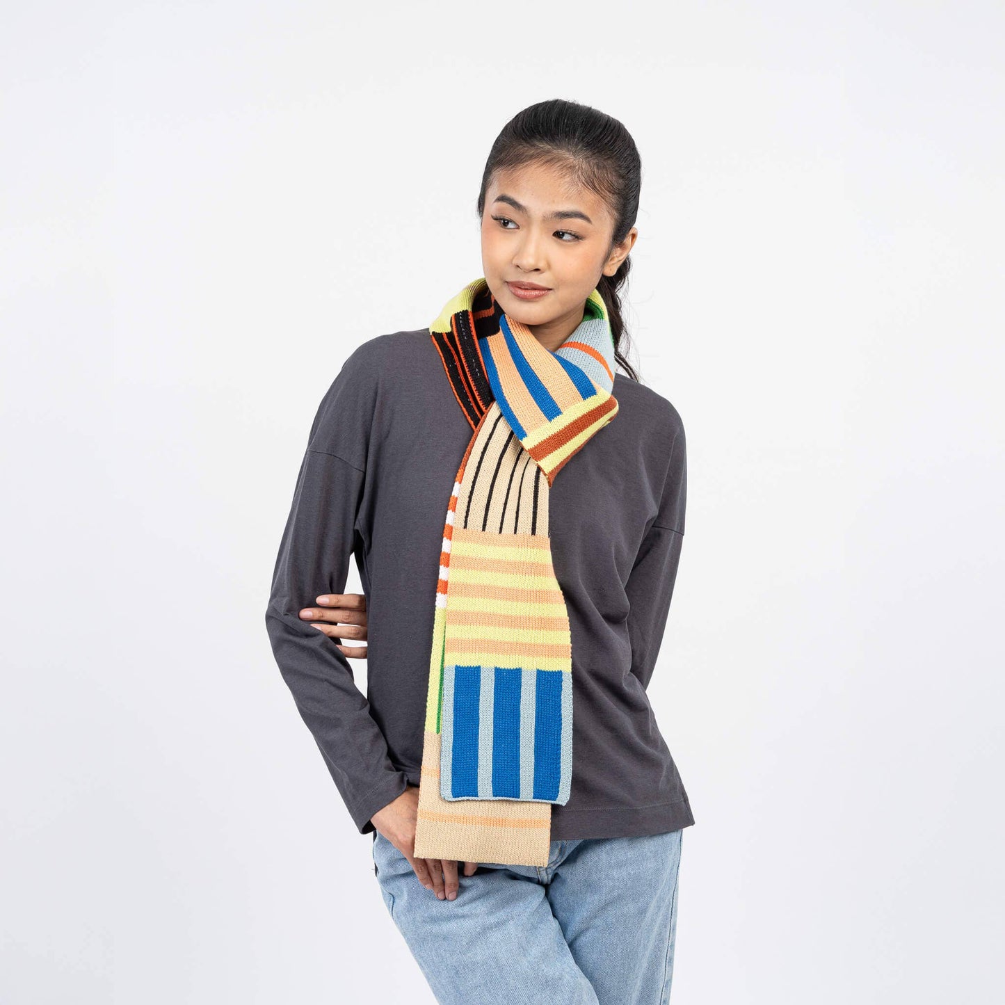 Patchwork Stripe Skinny Scarf: Sport - PMA Store at the Portland Museum of Art, Maine