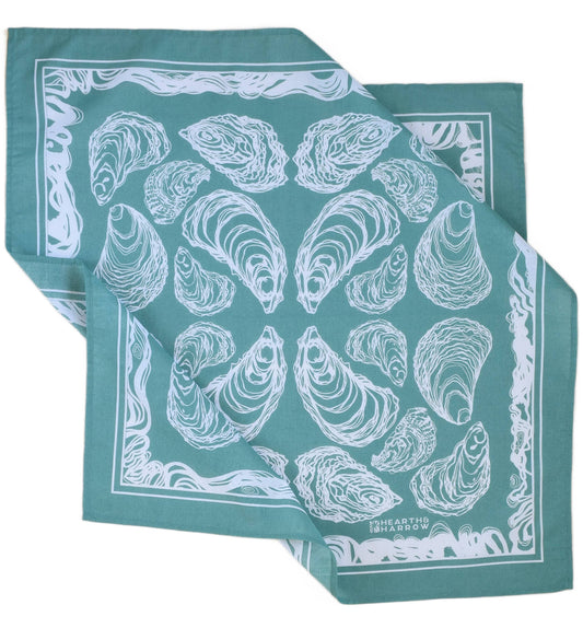 Hearth and Harrow - Oyster Bandana - 100% Cotton - Hand Printed - Green Teal - PMA Store at the Portland Museum of Art, Maine