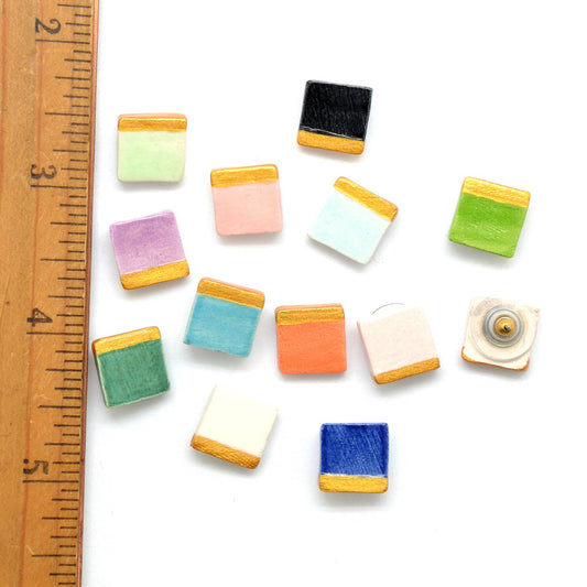 Dunitz & Company - Contemporary Ceramic Golden Square Studs - Assorted Colors