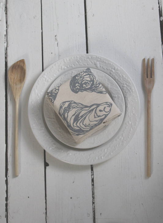 Hearth and Harrow - Set of 4 Organic Cotton Oyster Napkins - Oysters - Nautical: Grey - PMA Store at the Portland Museum of Art, Maine