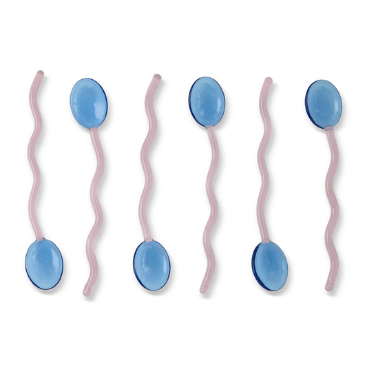 6pk Squiggle Handle Glass Spoons - Blue/Pink - PMA Store at the Portland Museum of Art, Maine