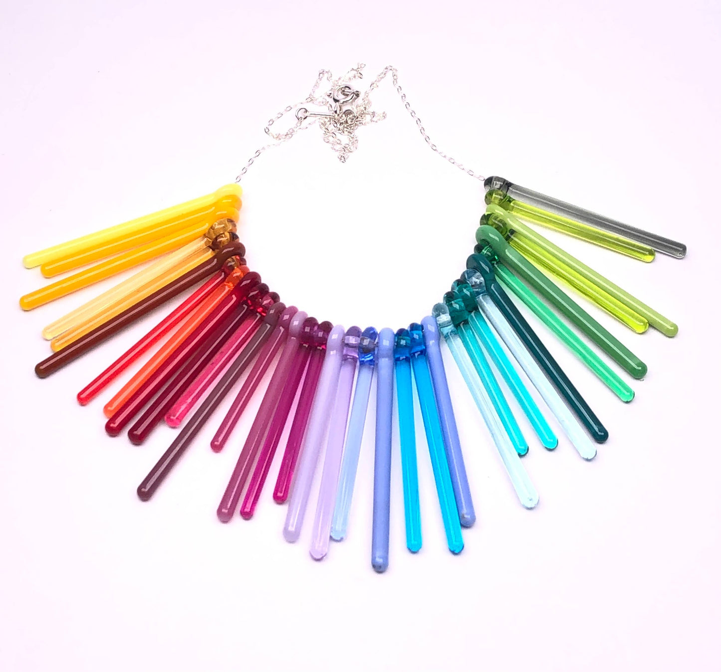 Krista Bermeo Studio - Fosforo Necklace: Corona: Artist's Choice -- Warm Palette / 16" sterling chain / White sterling silver - PMA Store at the Portland Museum of Art, Maine