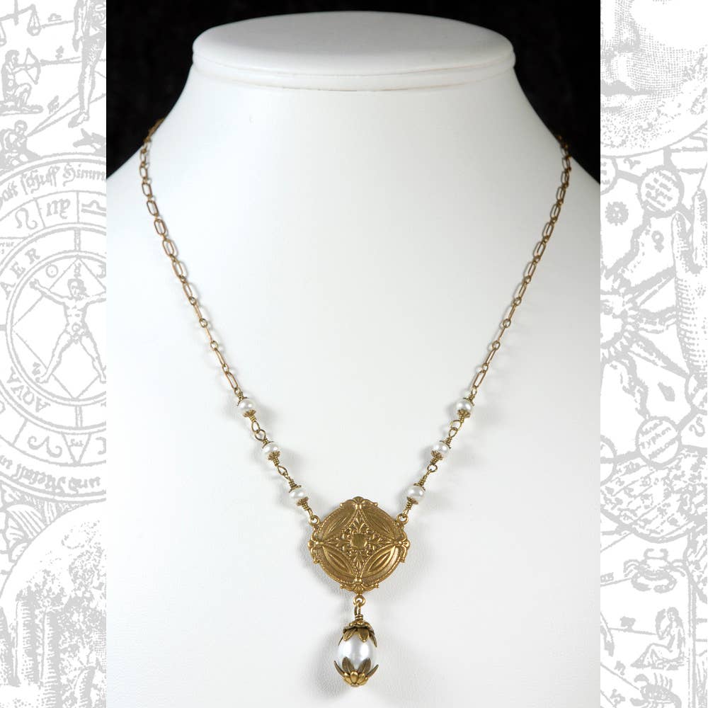 NoMonet - Vintage Brass Necklace - Pearl Faberge Necklace - PMA Store at the Portland Museum of Art, Maine