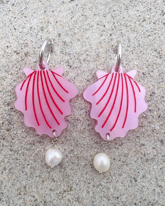 Pink Shell with Pearl Earrings - PMA Store at the Portland Museum of Art, Maine