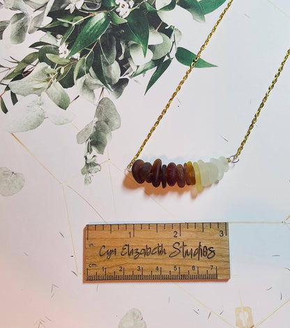 Cyn Elizabeth Studios - The Sea Bar- Sea Glass Statement Necklace: Carded on white cardstock - PMA Store at the Portland Museum of Art, Maine