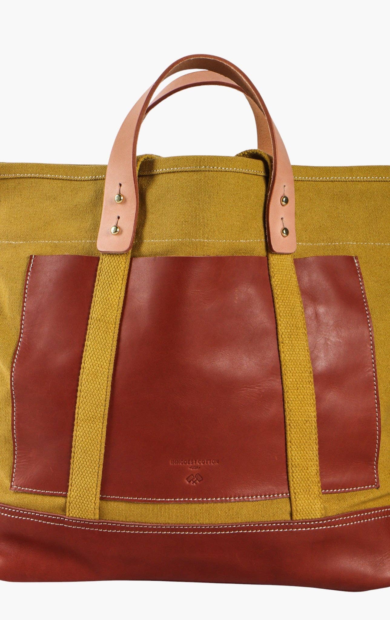 IMMODEST COTTON - Editor Tote | Chartreuse + Bordeaux - PMA Store at the Portland Museum of Art, Maine