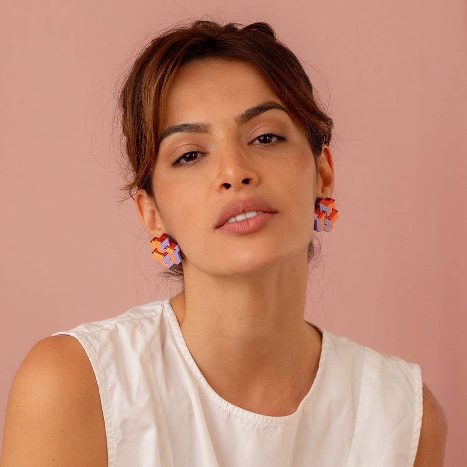 Pamela Coromoto - NEW Prisma Earrings – Bold Geometry for Modern Style: Purple Palette / Clip
