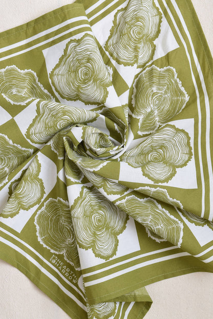 Hearth and Harrow - Tree Ring Bandana - 100% Cotton - Olive Green Print