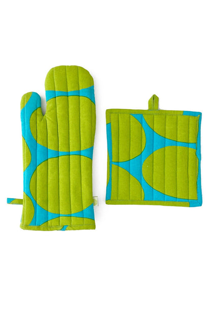 See Design - Oven Mitt & Potholder Set: Globe Yellow/Orange