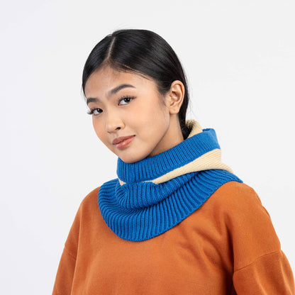 VERLOOP | knits - Colorblock Knit Hood: Cobalt Sand - PMA Store at the Portland Museum of Art, Maine