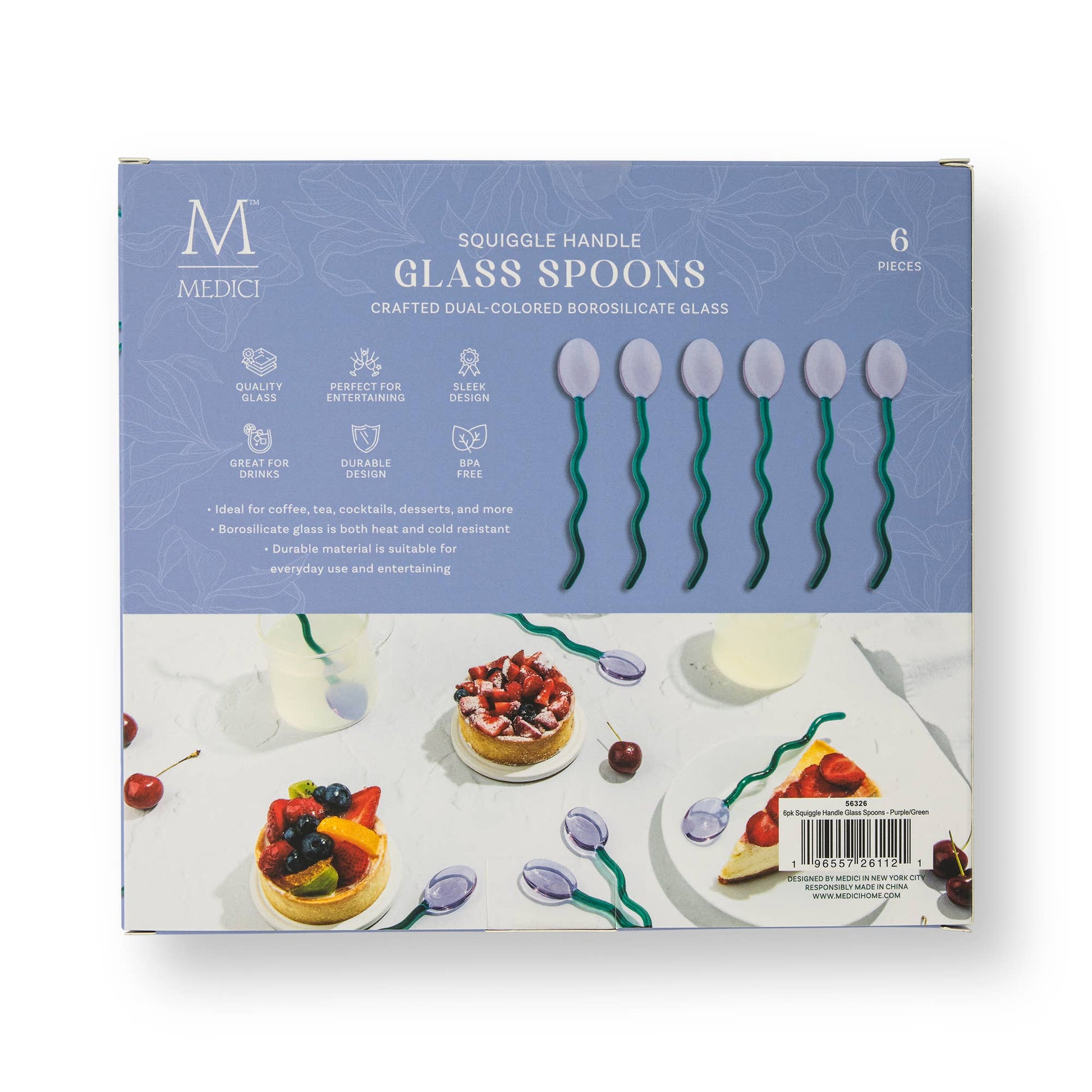 6pk Squiggle Handle Glass Spoons - Purple/Green - PMA Store at the Portland Museum of Art, Maine