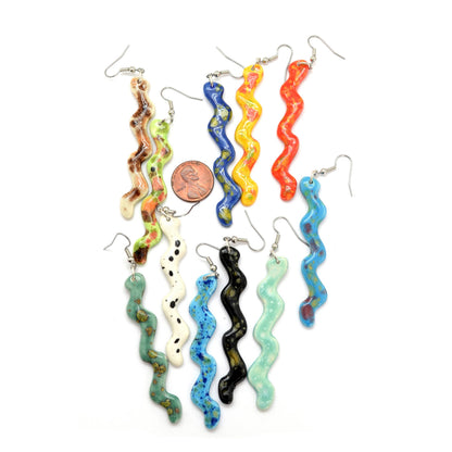 Dunitz & Company - Ceramic Squiggle Dangle Earrings - Curly Worm Shape