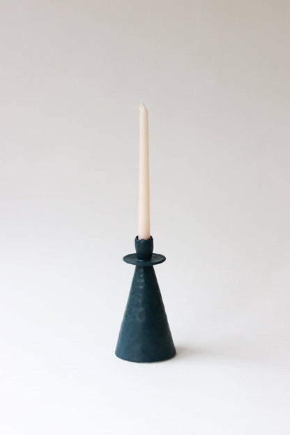 Elizabeth Benotti Ceramics - Everyday Pinched Candlestick Holder: Striped / Tall - PMA Store at the Portland Museum of Art, Maine