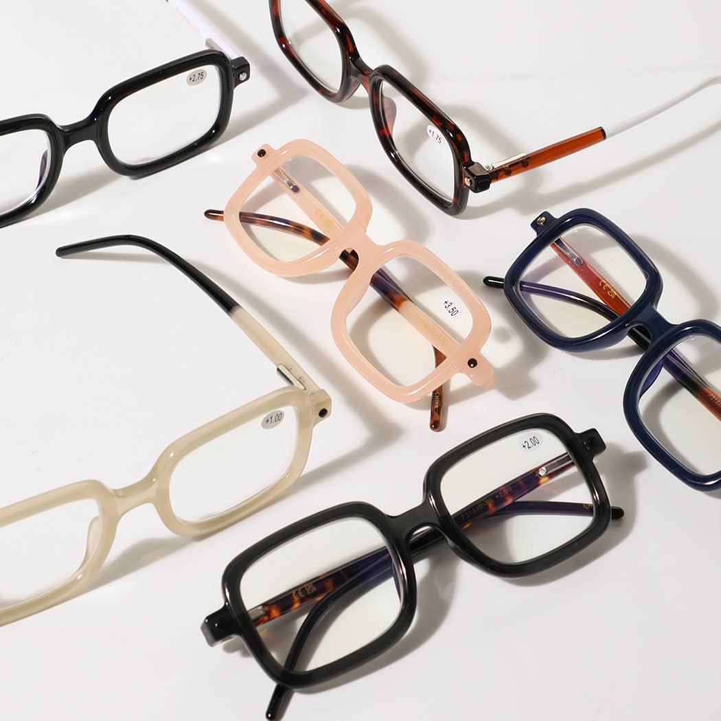 Fashion City - Rectangle Frame Blue Light Reading Glasses: 12 ASSORTED COLOR / ONE SIZE