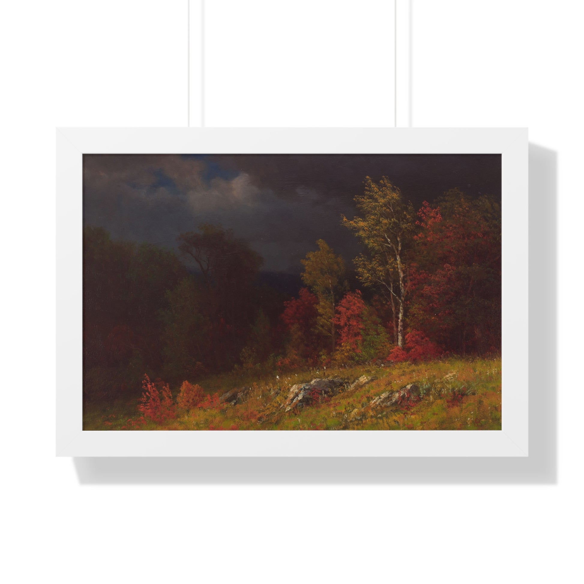 Autumn Birches (Approaching Storm) by Albert Bierstadt Framed Landscape Poster - PMA Store at the Portland Museum of Art, Maine