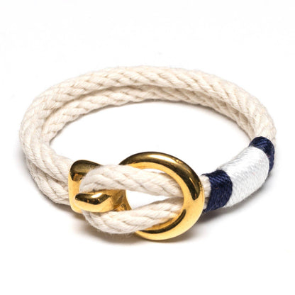 Allison Cole Jewelry - Deckard - Ivory/Navy/White/Gold - Nautical Rope Bracelet: M - PMA Store at the Portland Museum of Art, Maine
