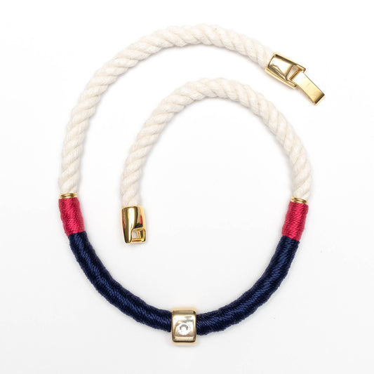 Allison Cole Jewelry - Belmont - Ivory/Navy/Pink/Gold - Nautical Rope Necklace: 16 Inches - PMA Store at the Portland Museum of Art, Maine