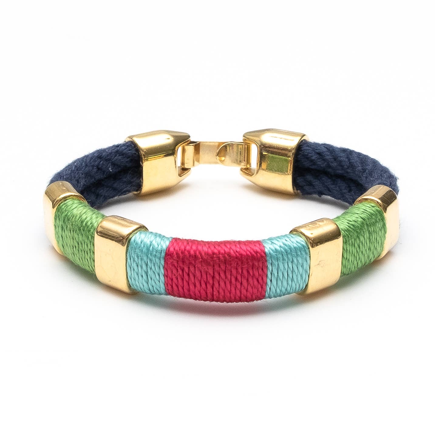 Allison Cole Jewelry - Newbury - Navy/Lime/Turquoise/Pink/Gold - Nautical Bracelet: L - PMA Store at the Portland Museum of Art, Maine