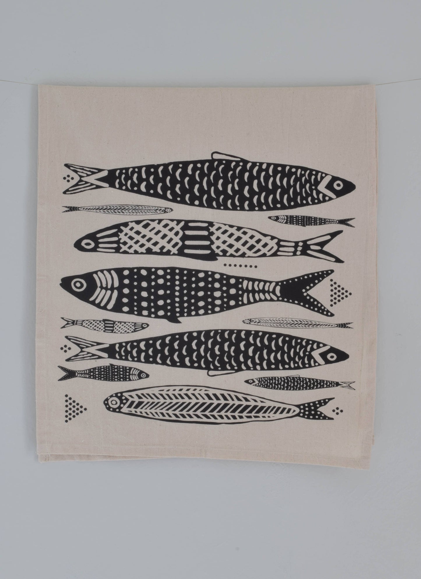 Hearth and Harrow - Sardines Tea Towel in Black - Organic Cotton - Fish Print - PMA Store at the Portland Museum of Art, Maine