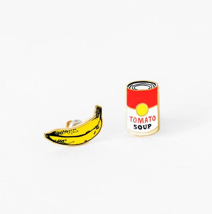 Yellow Owl Workshop - Pop Art Banana and Soup Earrings - Gold Museum Artsy Studs