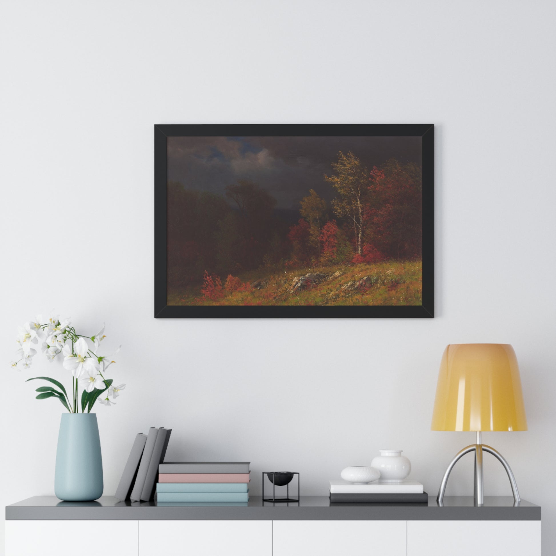Autumn Birches (Approaching Storm) by Albert Bierstadt Framed Landscape Poster - PMA Store at the Portland Museum of Art, Maine