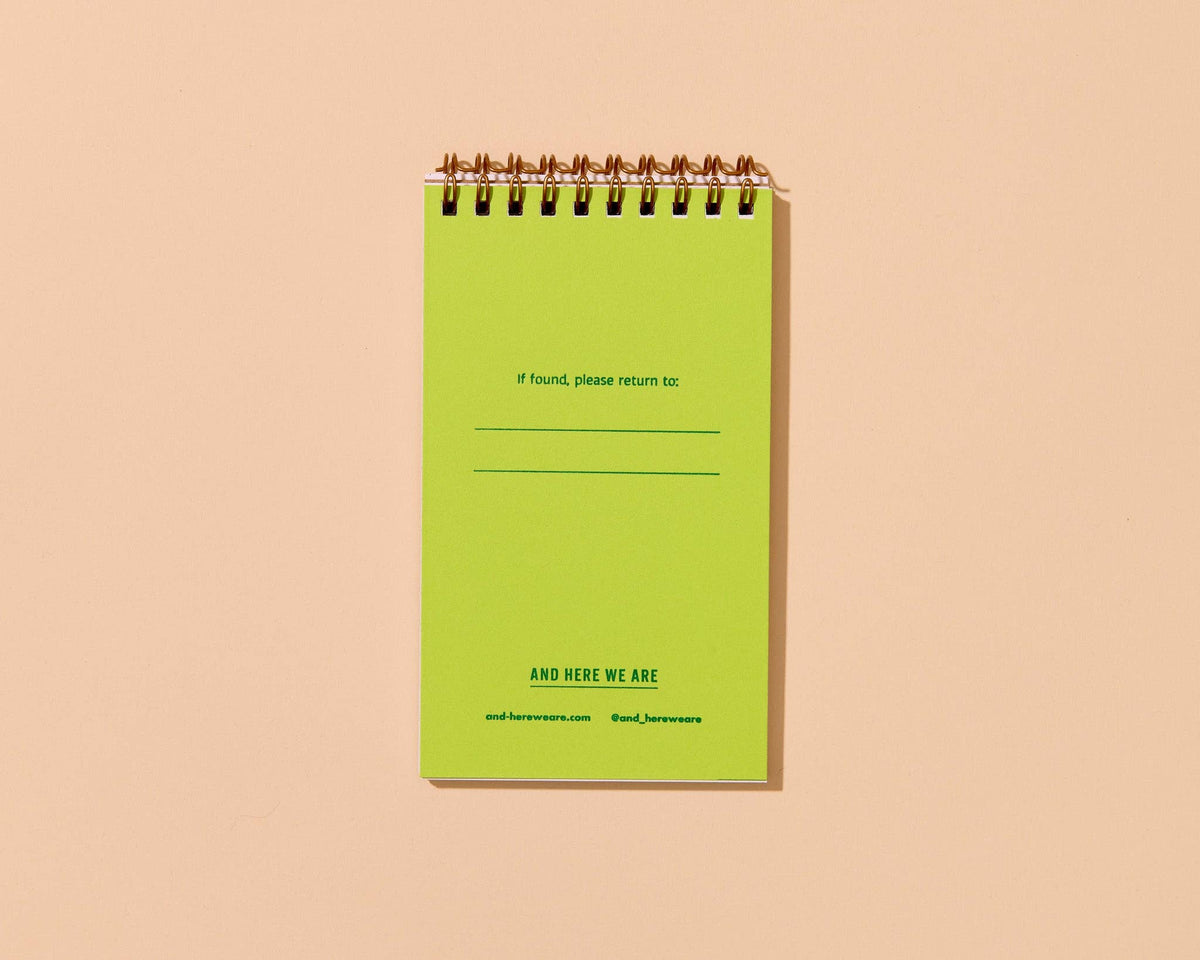 And Here We Are - Letterpress Small Spiral Notebook (Lined)—Blue/Green Stripe