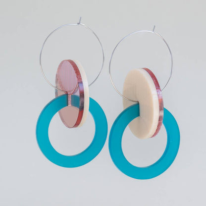 Primario Earrings - Reversible: Gold Mirror and Beige, translucent Olive - PMA Store at the Portland Museum of Art, Maine