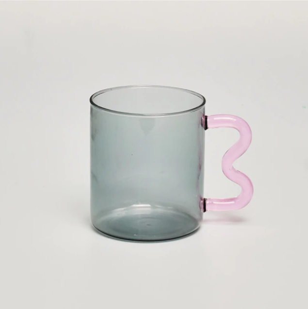 IVORE.GROUP (We cover All Import duty) - Colorful Ear Glass Mug: Amber with Pink Handle - PMA Store at the Portland Museum of Art, Maine