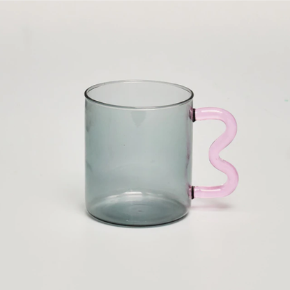 IVORE.GROUP (We cover All Import duty) - Colorful Ear Glass Mug: Amber with Pink Handle - PMA Store at the Portland Museum of Art, Maine