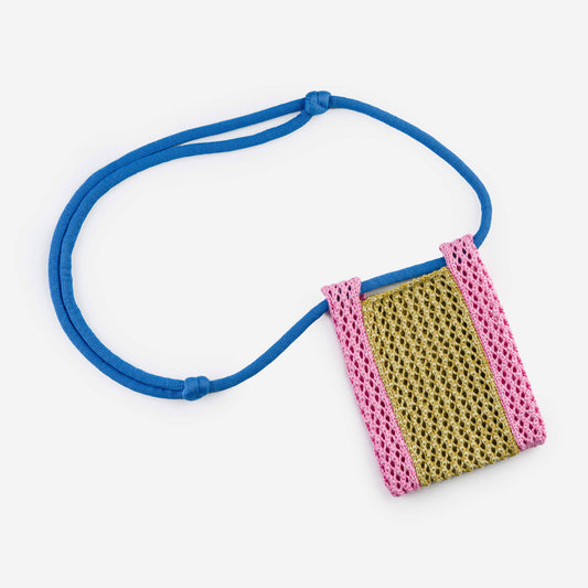 Raffia Phone Sling: Golden Olive Pink - PMA Store at the Portland Museum of Art, Maine