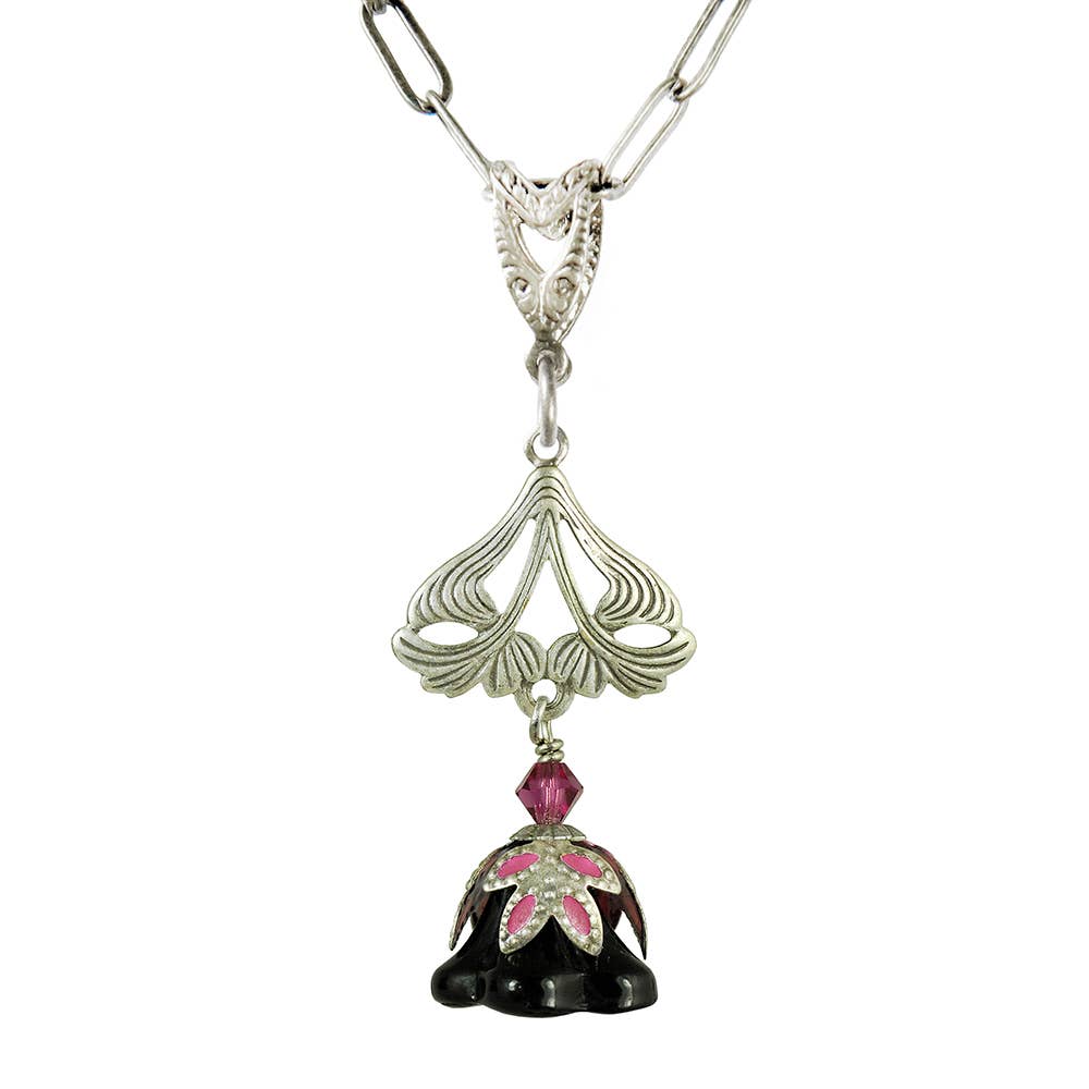 NoMonet - Fairyland: Love Light Classic Hand Painted Floral Necklace: Gold Green and Black - PMA Store at the Portland Museum of Art, Maine