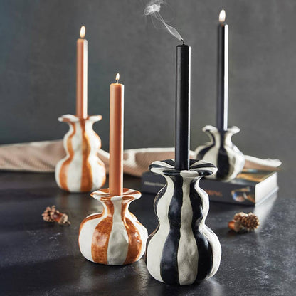 Orange Striped Ceramic Candle Holder - Small: Ceramic / 4" Dia x 4" H - PMA Store at the Portland Museum of Art, Maine