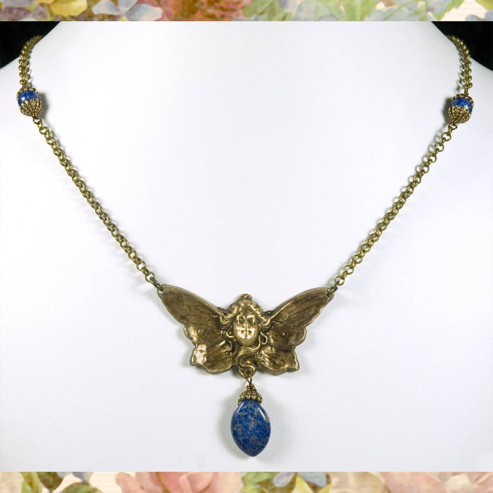 NoMonet - Vintage Brass Necklace - Butterfly Angel with Lapis - PMA Store at the Portland Museum of Art, Maine