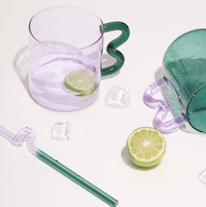 IVORE.GROUP (We cover All Import duty) - Colorful Ear Glass Mug: Pink with Green Handle - PMA Store at the Portland Museum of Art, Maine