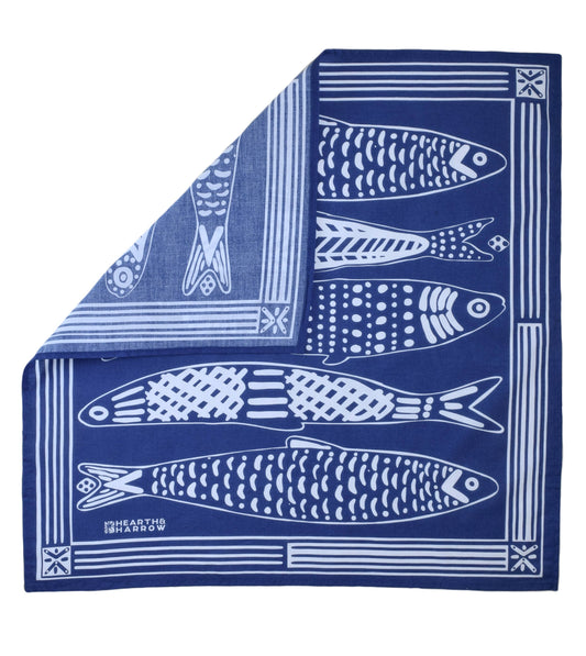 Hearth and Harrow - Sardine Bandana - 100% Cotton - Nautical Print - Hanky Ascot - PMA Store at the Portland Museum of Art, Maine