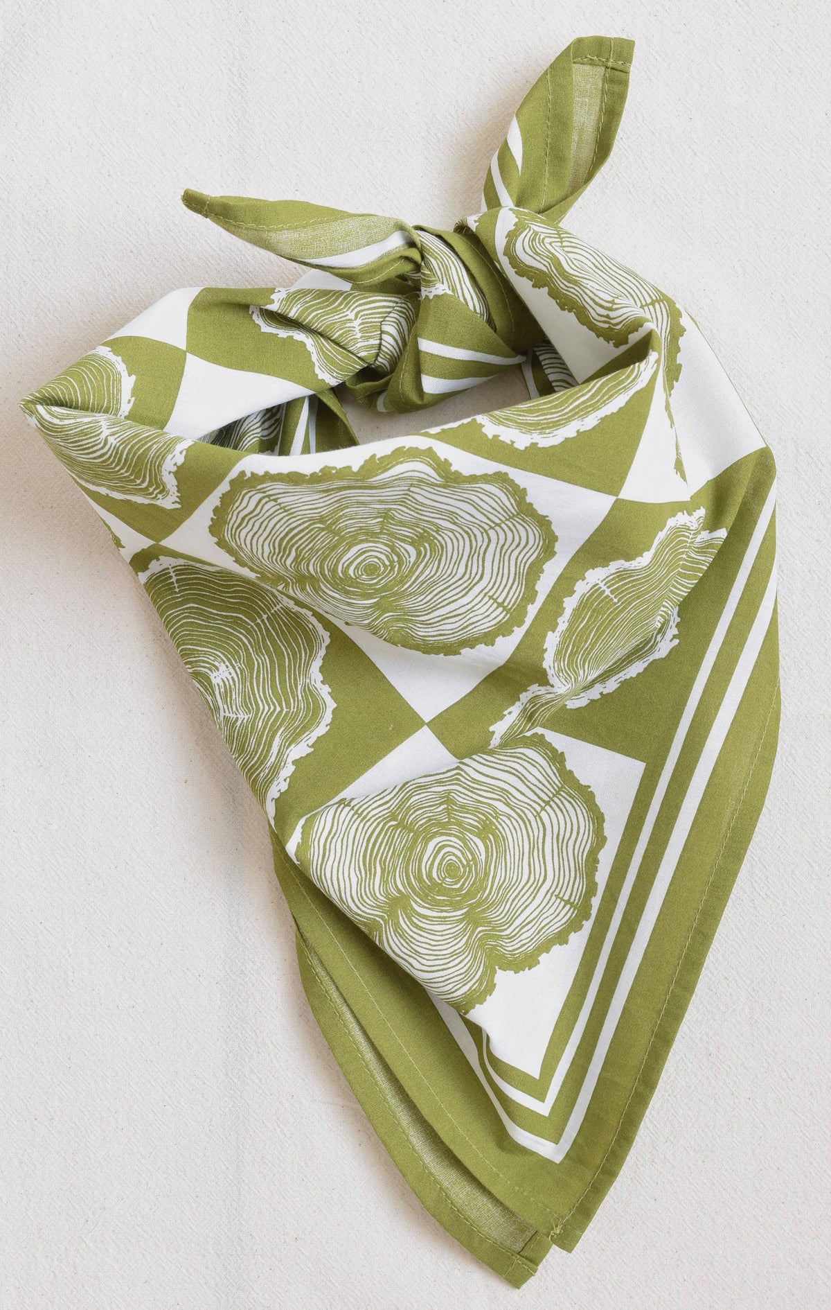 Hearth and Harrow - Tree Ring Bandana - 100% Cotton - Olive Green Print