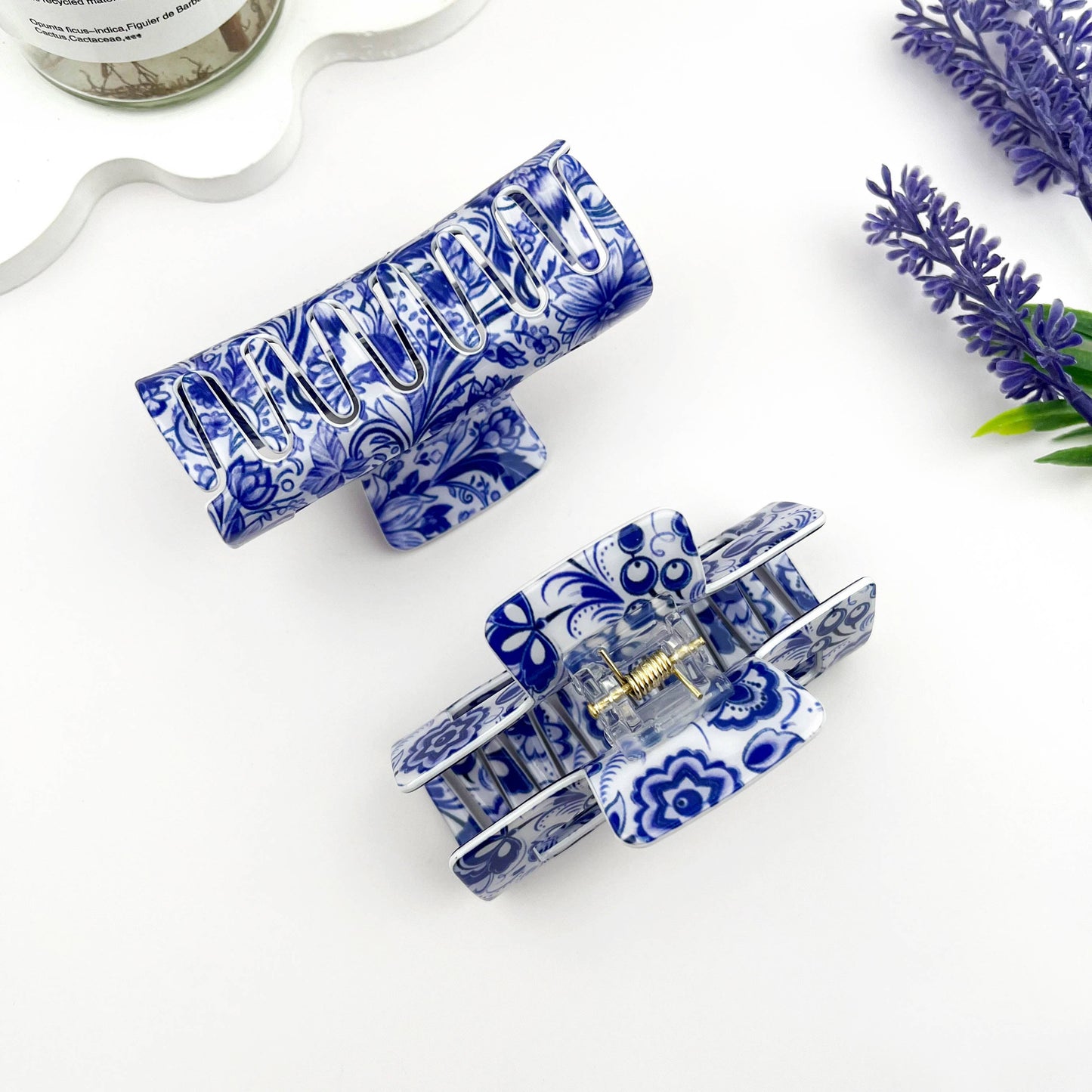 mildstyles - 🏺 Blue & White Porcelain Hair Claw – Cutout Rectangle Clip: A