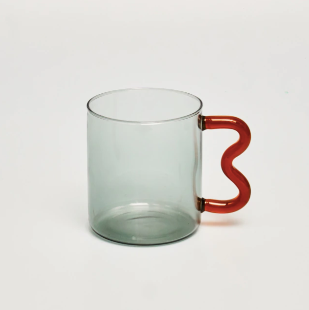 IVORE.GROUP (We cover All Import duty) - Colorful Ear Glass Mug: Amber with Pink Handle - PMA Store at the Portland Museum of Art, Maine