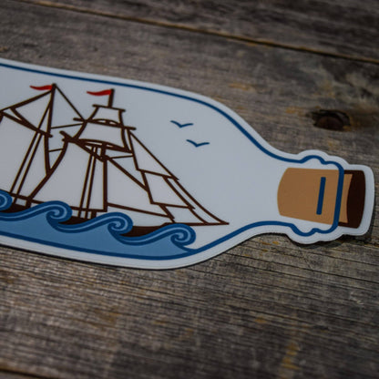 Quiet Tide Goods - Ship in a Bottle Vinyl Sticker - PMA Store at the Portland Museum of Art, Maine
