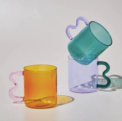 IVORE.GROUP (We cover All Import duty) - Colorful Ear Glass Mug: Pink with Brown Handle - PMA Store at the Portland Museum of Art, Maine