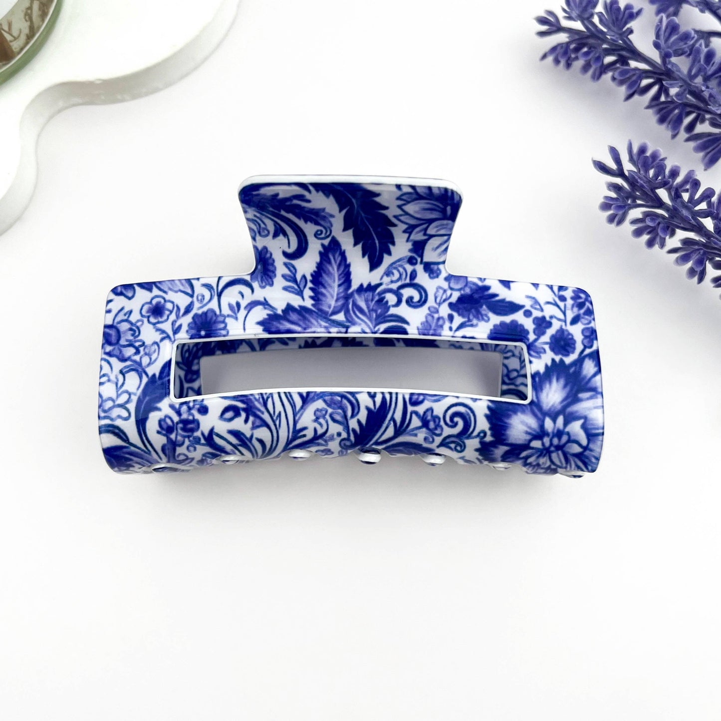 mildstyles - 🏺 Blue & White Porcelain Hair Claw – Cutout Rectangle Clip: A