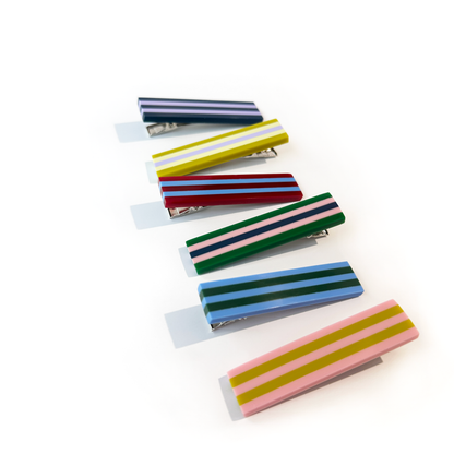 Combinist Goods - Striped Hair Clip | Large: Green | Pastel Pink | Navy