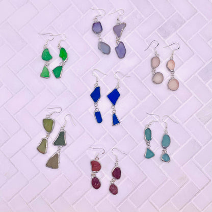 Cyn Elizabeth Studios - Drift Duo Sea Glass Earrings: Carded on white cardstock - PMA Store at the Portland Museum of Art, Maine