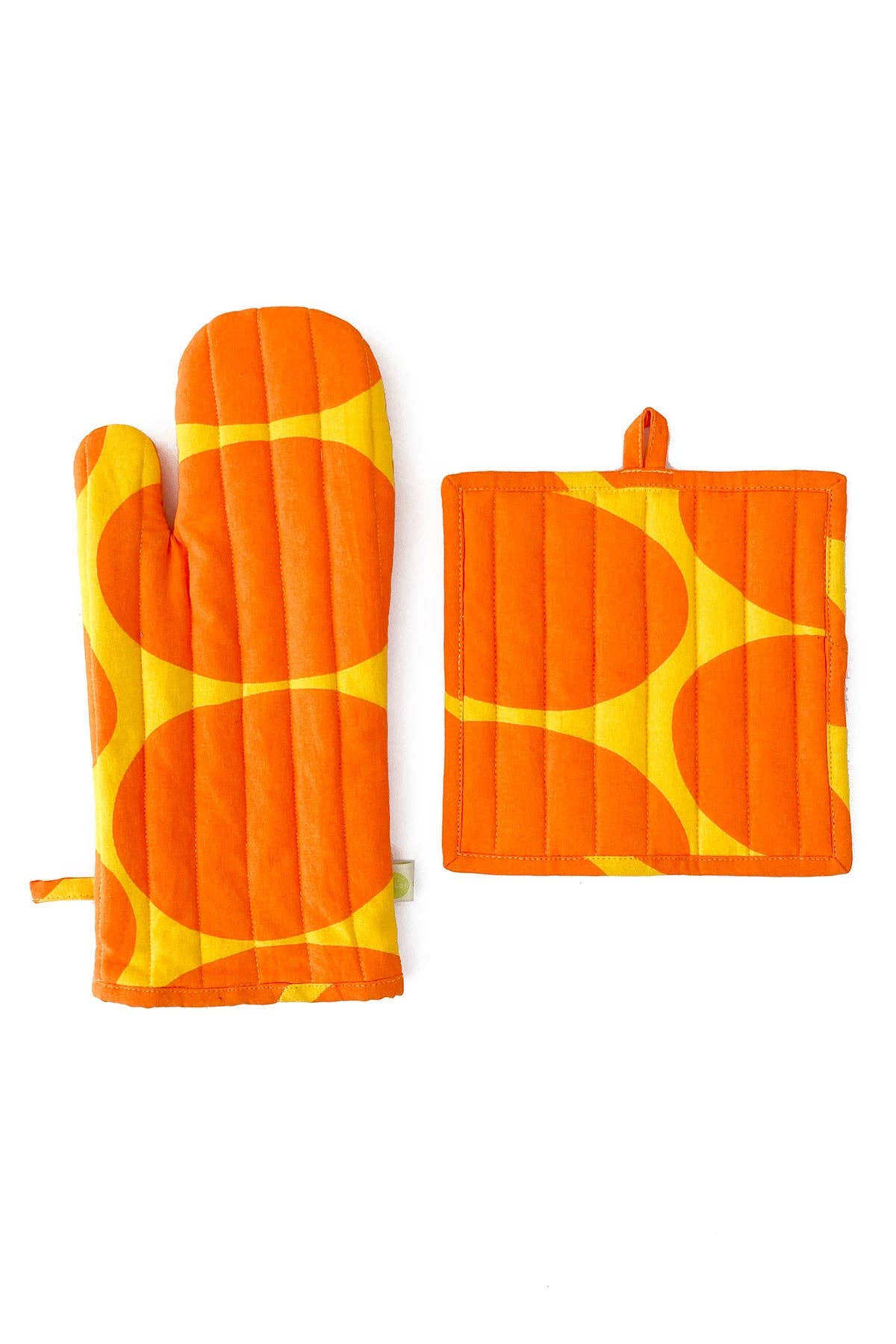 See Design - Oven Mitt & Potholder Set: Globe Yellow/Orange