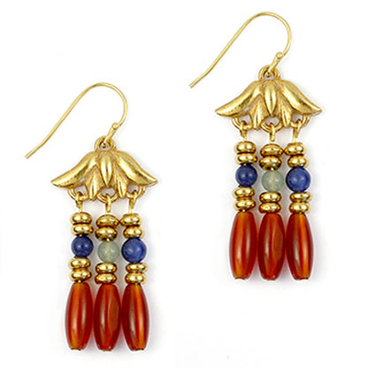 Lotus Triple Drop Gemstone Earrings - Egyptian Inspired - PMA Store at the Portland Museum of Art, Maine