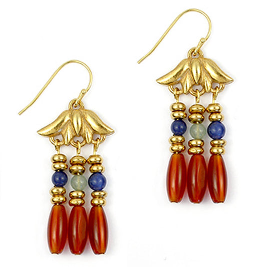 Lotus Triple Drop Gemstone Earrings - Egyptian Inspired - PMA Store at the Portland Museum of Art, Maine